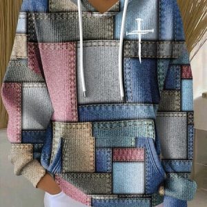 Casual Hoodie Plaid Hoodie, Hoodies & Sweatshirts, color:Denim Blue|size:4XL, catalog Noracora shop