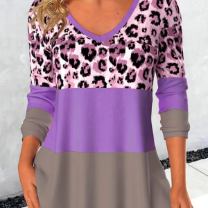 Elegant Color Block Crew Neck Long Sleeve T-shirt, T-shirts, color:Purple|size:XXL, catalog Noracora shop