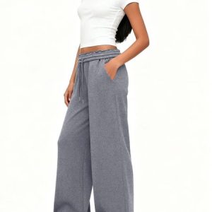Women Plain Long Elastic Waist Pants Casual Spring/Fall Trousers, Pants, color:Light Gray|size:XL, catalog Noracora shop