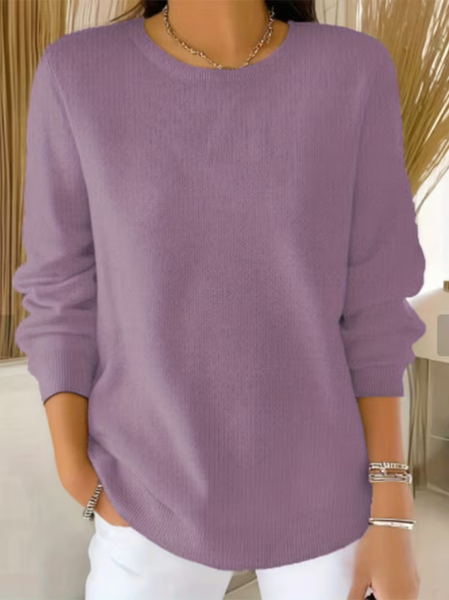 Women Plain Printing Spring/Fall Casual Long Sleeve Crew Neck Sweater, JustFashionNow Sweaters, color:Purple|size:5XL,
