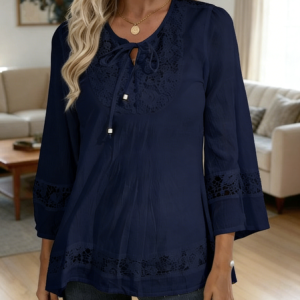 Casual Plain Crew Neck Three Quarter Sleeve T-shirt, T-shirts, color:Navyblue|size:5XL, catalog Noracora shop