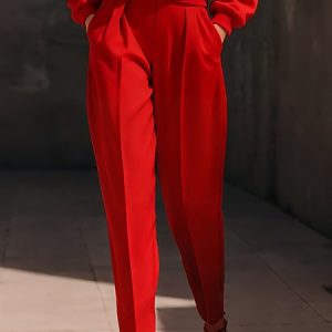 Casual Plain Slim Fit Pants, Pants, color:Red|size:XXL, Stylewe