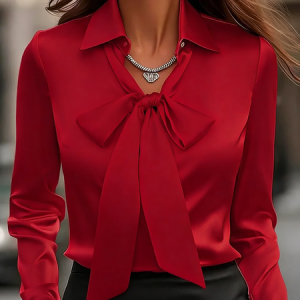 Long Sleeve Plain Regular Loose Shirt For Women, Blouses, color:Red|size:XXL, catalog Noracora shop