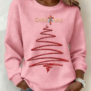 Vintage Crew Neck Christmas Sweatshirt, Hoodies & Sweatshirts, color:Pink|size:3XL, catalog Noracora shop
