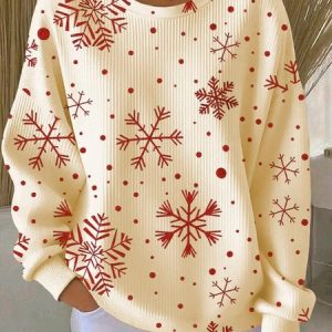 Casual Crew Neck Christmas Sweatshirt, Hoodies & Sweatshirts, color:Apricot|size:5XL, catalog Noracora shop