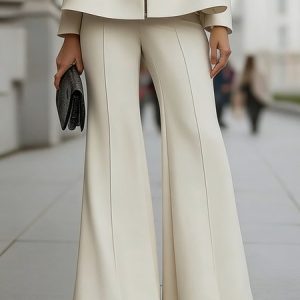 Urban Plain Fashion Flare Pants, Pants, color:Off White|size:XXL, Stylewe