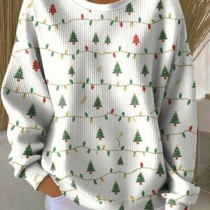 Casual Crew Neck Christmas Sweatshirt, Hoodies & Sweatshirts, color:White|size:5XL, catalog Noracora shop
