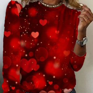 Women Heart/Cordate Long Sleeve Tee T-shirt Crew Neck Printing Casual Spring/Fall Graphic Tee Top, JustFashionNow T-Shirts, color:Red|size:XXL,