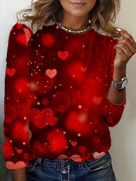 Women Heart/Cordate Long Sleeve Tee T-shirt Crew Neck Printing Casual Spring/Fall Graphic Tee Top, JustFashionNow T-Shirts, color:Red|size:XXL,
