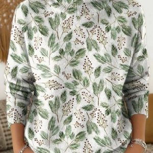 Women Floral Long Sleeve Comfy Vintage Sweater, Hoodies & Sweatshirts, color:Green|size:4XL, catalog Noracora shop