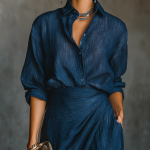 Casual Plain Buttoned Shirt Collar Shirt, Blouses and Shirts, color:Blue|size:XXL, Stylewe
