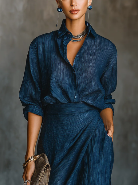 Casual Plain Buttoned Shirt Collar Shirt, Blouses and Shirts, color:Blue|size:XXL, Stylewe