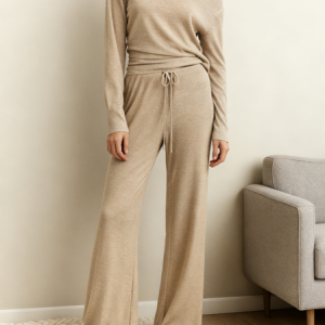 Ribbed Casual Boat Neck Pajamas Set, Pajamas, color:Apricot|size:4XL, catalog Noracora shop