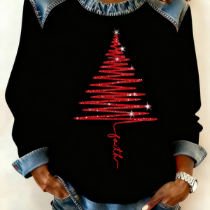 Casual Crew Neck Snowflake Sweatshirt, Hoodies & Sweatshirts, color:Black|size:3XL, catalog Noracora shop