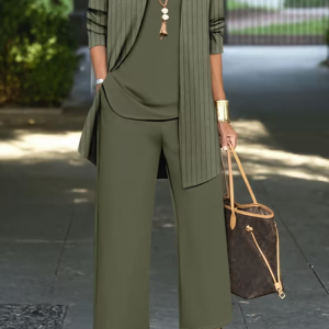 Women Striped Two-Piece Set Daily Long Sleeve Casual Spring/Fall Multi-Piece Set Matching Set, Sets, color:Green|size:XXL, catalog Noracora shop