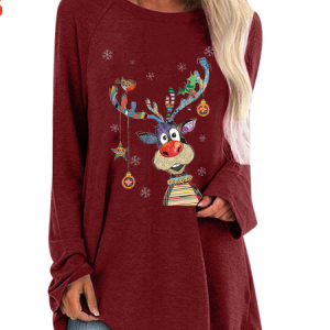 Casual Geometric Crew Neck Long Sleeve T-shirt, T-shirts, color:Burgundy|size:5XL, catalog Noracora shop