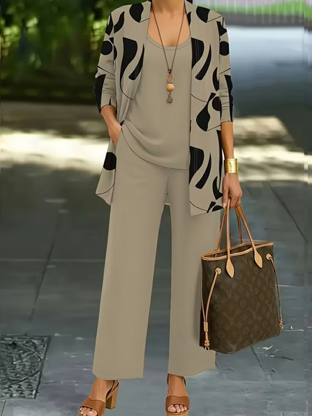 Women Plain Two-Piece Set Daily Long Sleeve Casual Spring/Fall Multi-Piece Set Matching Set, JustFashionNow Suit Set, color:Khaki|size:XXL,