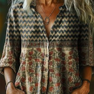 Stand Collar Half Sleeve Striped Regular Loose Shirt For Women, Shirts, color:As Picture|size:4XL, catalog Noracora shop