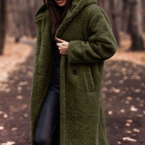 Women's Plain Winter Outerwear Cashmere Casual Split Joint Mid-long Shawl Collar Overcoat, JustFashionNow Coats, color:Army Green|size:XL,