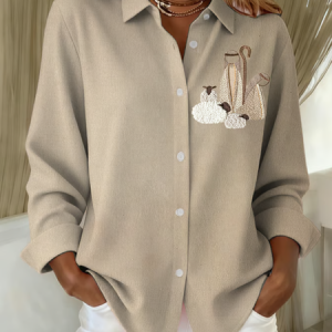 Shirt Collar Long Sleeve Christmas Regular Loose Shirt For Women, Shirts, color:Khaki|size:5XL, catalog Noracora shop
