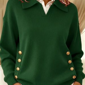 Women Cotton Plain Long Sleeve Comfy Street Split Joint Sweater, Hoodies & Sweatshirts, color:Green|size:5XL, catalog Noracora shop