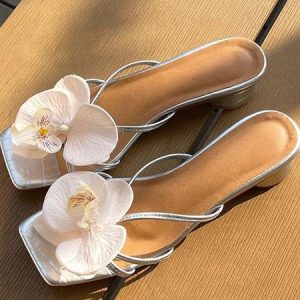 Floral Summer Vacation Slide Sandals, Other Accs, color:Silver|size:40, Stylewe