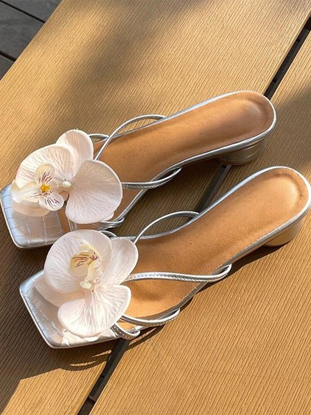 Floral Summer Vacation Slide Sandals, Other Accs, color:Silver|size:40, Stylewe