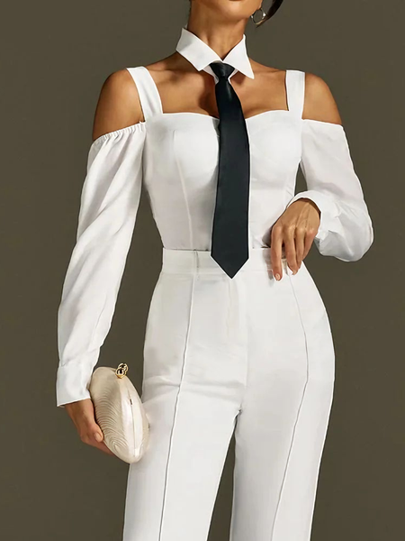 Urban Color Block Shirt Collar Shirt, Blouses and Shirts, color:Black-white|size:XXL, Stylewe