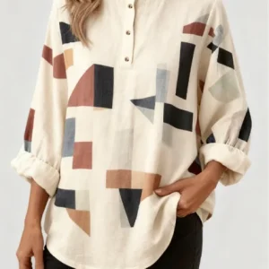 Stand Collar Long Sleeve Geometric Thicken Loose Blouse For Women, Shirts, color:As Picture|size:4XL, catalog Noracora shop
