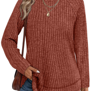 Casual Color Block Crew Neck Long Sleeve T-shirt, T-shirts, color:Caramel|size:3XL, catalog Noracora shop
