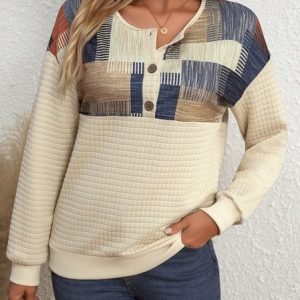 Vintage Crew Neck Geometric Sweatshirt Printing, Hoodies & Sweatshirts, color:Camel|size:XXL, catalog Noracora shop