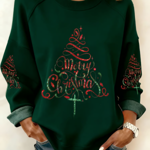 Vintage Crew Neck Christmas Sweatshirt, Hoodies & Sweatshirts, color:Dark Green|size:3XL, catalog Noracora shop