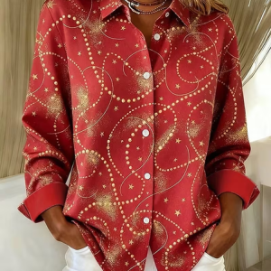 Shirt Collar Regular Sleeve Long Sleeve Festival Buckle Regular Loose Button Up Shirt Shirt For Women, Shirts, color:Red|size:XXL, catalog Noracora shop