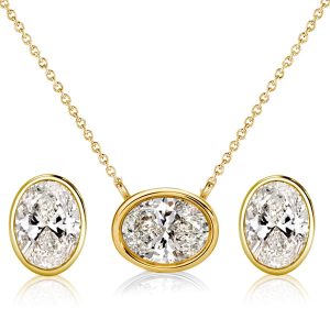 jewelry sets - Italo Bezel Setting Oval Cut Solitaire Necklace & Earrings Jewelry Set, Italo jewelry - Online Catalog
