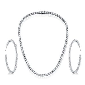 jewelry sets - Italo Round Cut White Sapphire Necklace & Hoop Earrings Jewelry Set, Italo jewelry - Online Catalog