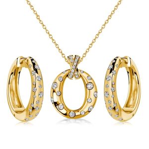 jewelry sets - Italo Waterfall Flush Setting Round Cut Earrings & Necklace Jewelry Set, Italo jewelry - Online Catalog