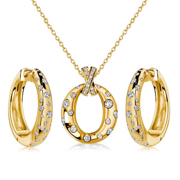 jewelry sets - Italo Waterfall Flush Setting Round Cut Earrings & Necklace Jewelry Set, Italo jewelry - Online Catalog