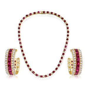 jewelry sets - Italo Golden Asscher & Round Cut Ruby Earrings & Necklace Jewelry Set, Italo jewelry - Online Catalog