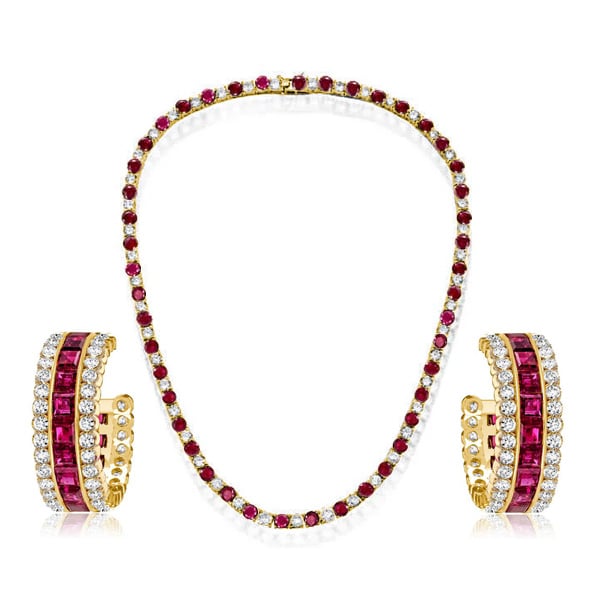 jewelry sets - Italo Golden Asscher & Round Cut Ruby Earrings & Necklace Jewelry Set, Italo jewelry - Online Catalog