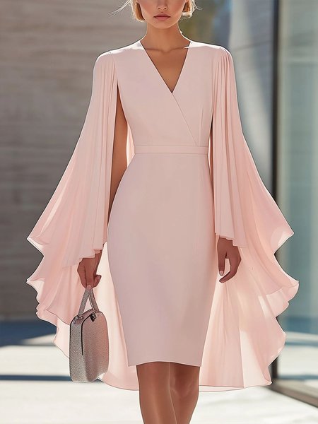 Elegant Plain Dolman Sleeve V Neck Party Mini Dress, Mini Dresses, color:Pink|size:XXL, Stylewe