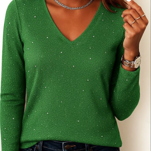 Women Abstract Long Sleeve Tee T-shirt V Neck Printing Casual Spring/Fall Graphic Tee Top, JustFashionNow T-Shirts, color:Green|size:XXL,