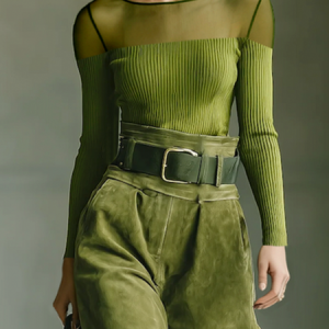 Elegant Plain Crew Neck Blouse, Blouses and Shirts, color:Green|size:XXL, Stylewe