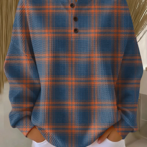 Casual Crew Neck Plaid Sweatshirt Printing, Hoodies & Sweatshirts, color:Blue|size:5XL, catalog Noracora shop