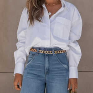 Cotton Casual Plain Pockets Shirt, Blouses and Shirts, color:White|size:XXL, Stylewe