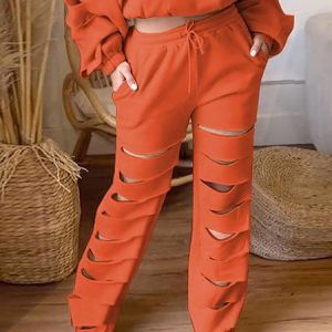 Casual Plain Hollow Out Wide Leg Pants, Pants, color:Orange|size:XXL, Stylewe