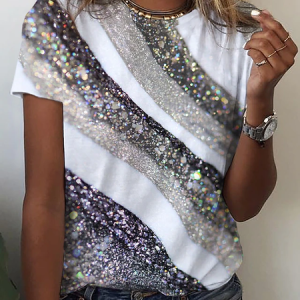 Women Abstract Short Sleeve Tee T-shirt Crew Neck Printing Casual Summer Graphic Tee Top, JustFashionNow T-Shirts, color:As Picture|size:XXL