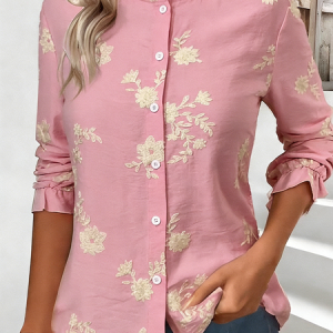 Long Sleeve Floral Regular Loose Shirt For Women, Shirts, color:Pink|size:XXL, catalog Noracora shop