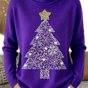 Women Christmas Long Sleeve Comfy Vintage Sweater, Hoodies & Sweatshirts, color:Purple|size:4XL, catalog Noracora shop
