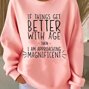 Vintage Crew Neck Letter Pattern Sweatshirt, Hoodies & Sweatshirts, color:Orange Pink|size:3XL, catalog Noracora shop