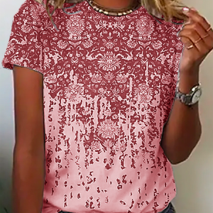 Casual Gradient Pattern Crew Neck Short Sleeve T-shirt, T-shirts, color:Red|size:4XL, catalog Noracora shop